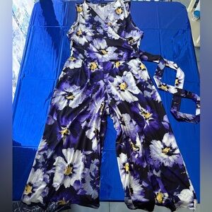 Nina Leonard Vibrant Purple Floral Jumpsuit